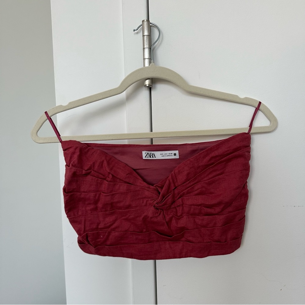 Zara Magenta Twist-Front Cropped Cami Top
